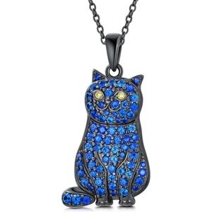 Blue Cat Charm Pendant Necklace